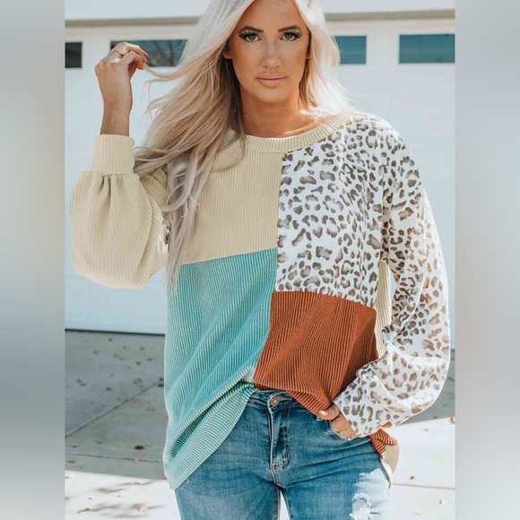 NWOT Leopard Color Block Sweatshirt - Picture 9 of 10